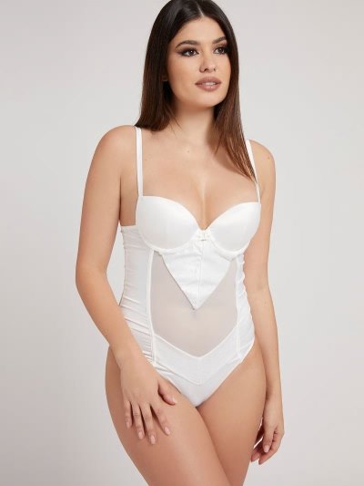 Női Guess Párnázott Satin Body Body Fehér | HU-215667