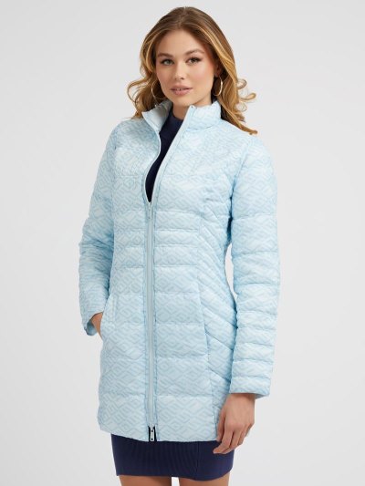 Női Guess Reversible Long Puffer Jacket Kék | HU-874926