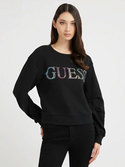 Női Guess Rhinestones Logo Pulóverek Fekete | HU-858848