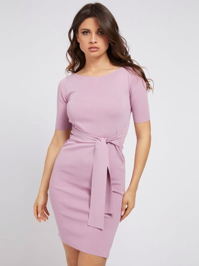 Női Guess Rib Belted Ruha Rózsaszín | HU-879562