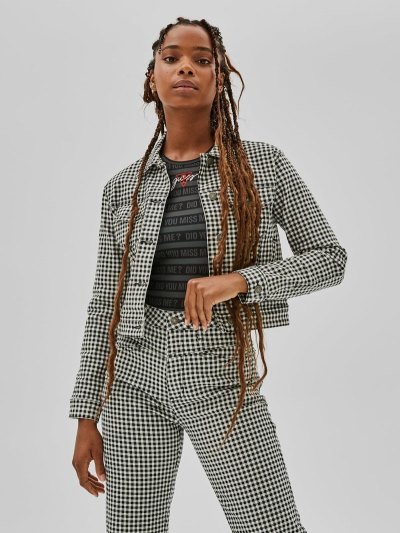 Női Guess Slim Chequered Farmer Dzsekik Fekete | HU-580047