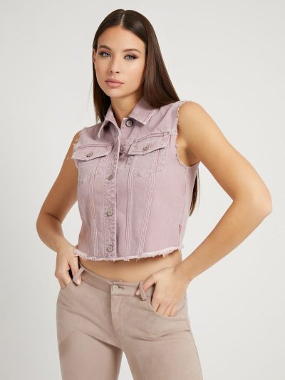 Női Guess Slim Fit Denim Vest Lila | HU-286709