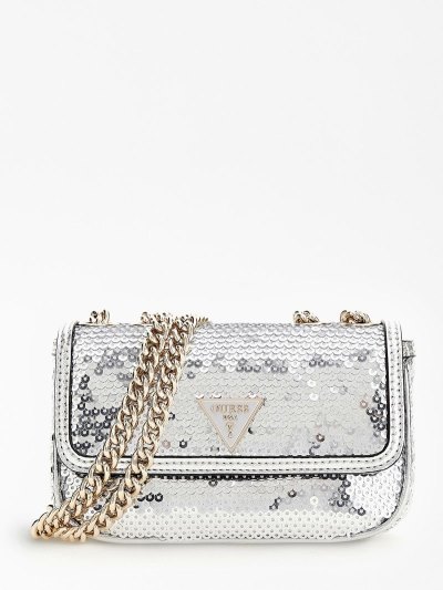 Női Guess Spark Sequin Mini Crossbody Táska Titán | HU-329899