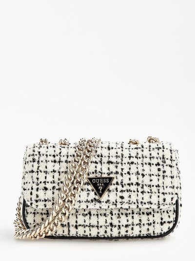 Női Guess Spark Tweed Mini Crossbody Táska Fekete | HU-000081