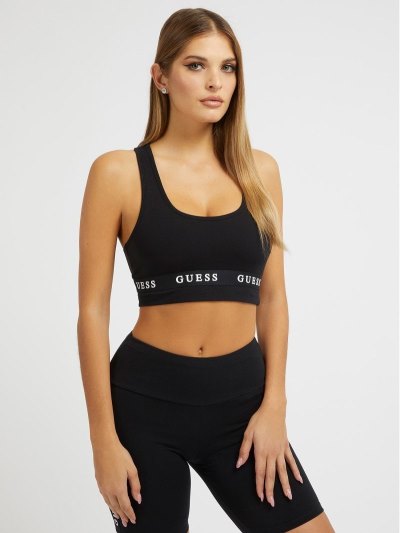 Női Guess Stretch Jersey Logoed Active Melltartók Fekete | HU-332343