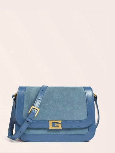 Női Guess Thea Luxe Real Bőr Mini Crossbody Táska Kék | HU-554313