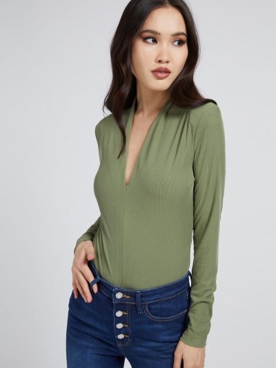 Női Guess V-neck Body Body Zöld | HU-275976