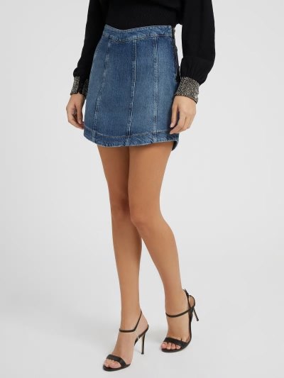 Női Guess V-shaped Derekú Denim Skirts Kék | HU-735262