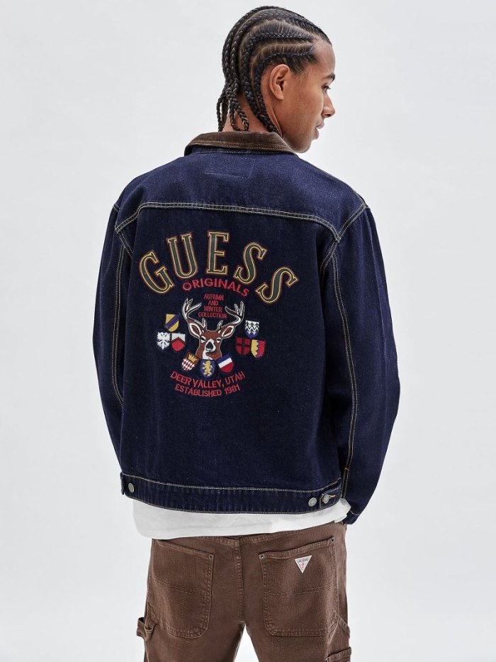 Férfi Guess Back Patch Farmer Dzsekik Sötétkék | HU-221487