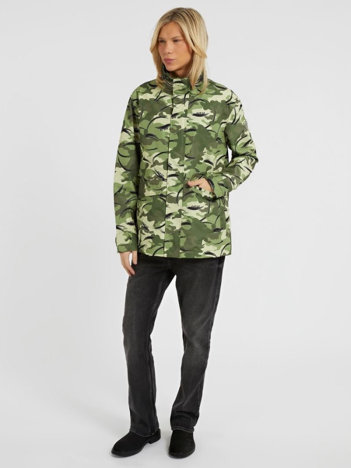 Férfi Guess Camouflage Raincoats Zöld | HU-050398