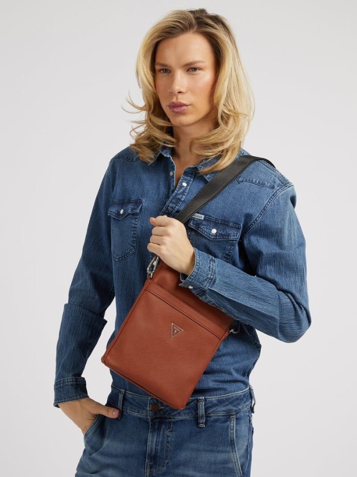 Férfi Guess Certosa Saffiano Crossbody Táska Barna | HU-326556