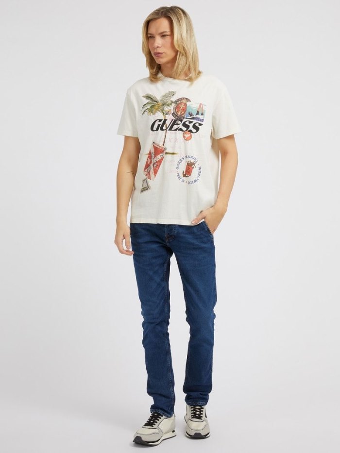 Férfi Guess Collage Print Póló Fehér | HU-842842