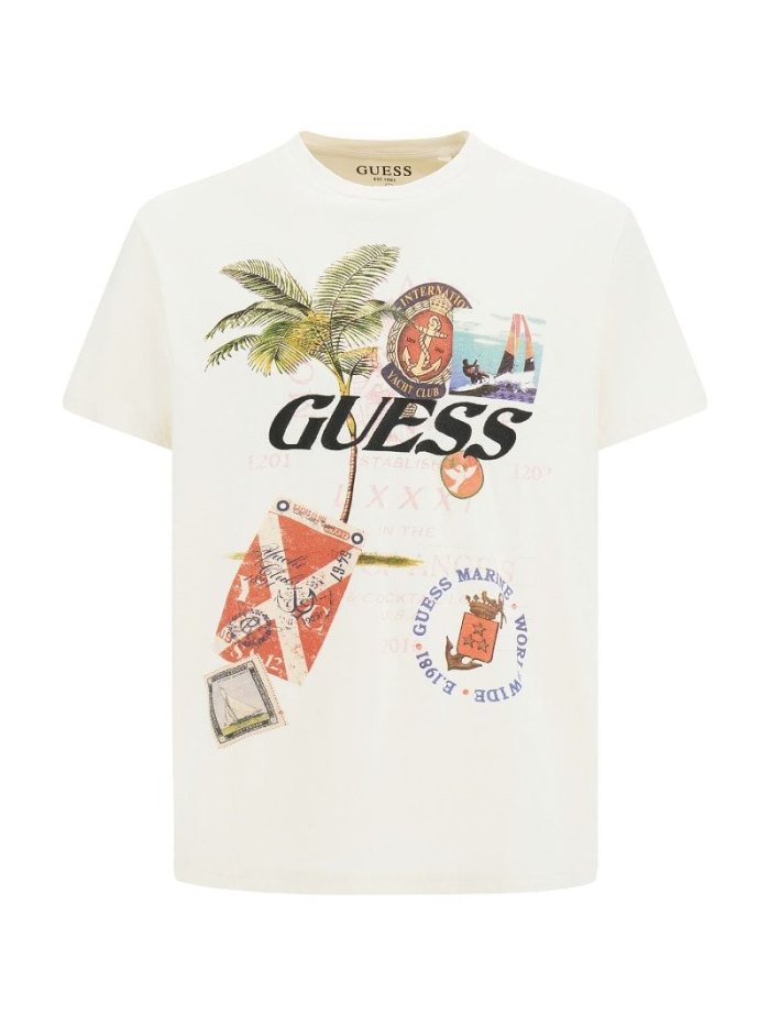 Férfi Guess Collage Print Póló Fehér | HU-842842