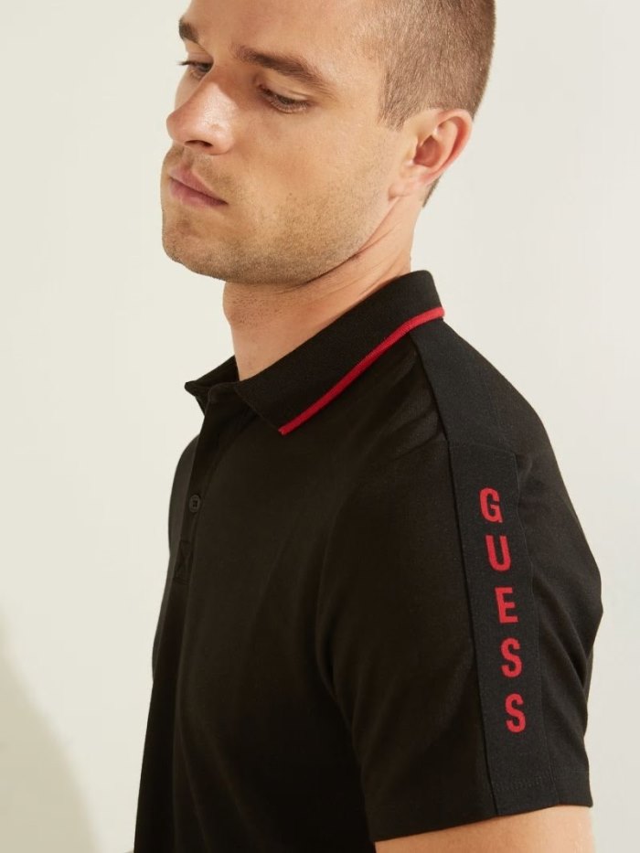 Férfi Guess Contrasting Polo Pólóing Fekete | HU-098529