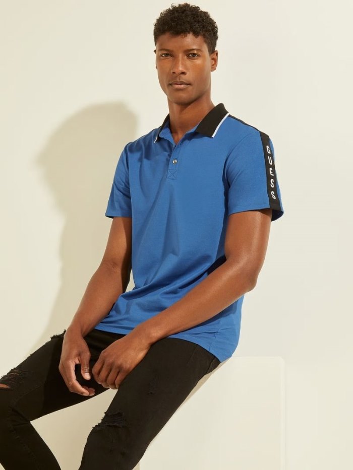 Férfi Guess Contrasting Polo Pólóing Kék | HU-126856