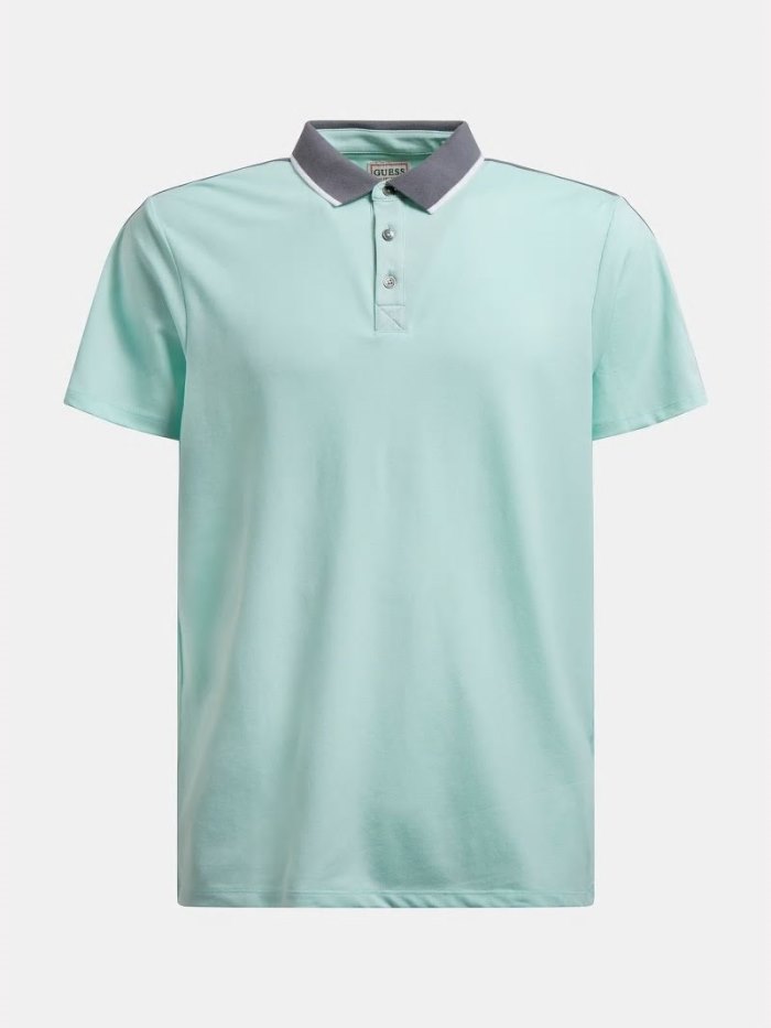 Férfi Guess Contrasting Polo Pólóing Teal | HU-100629