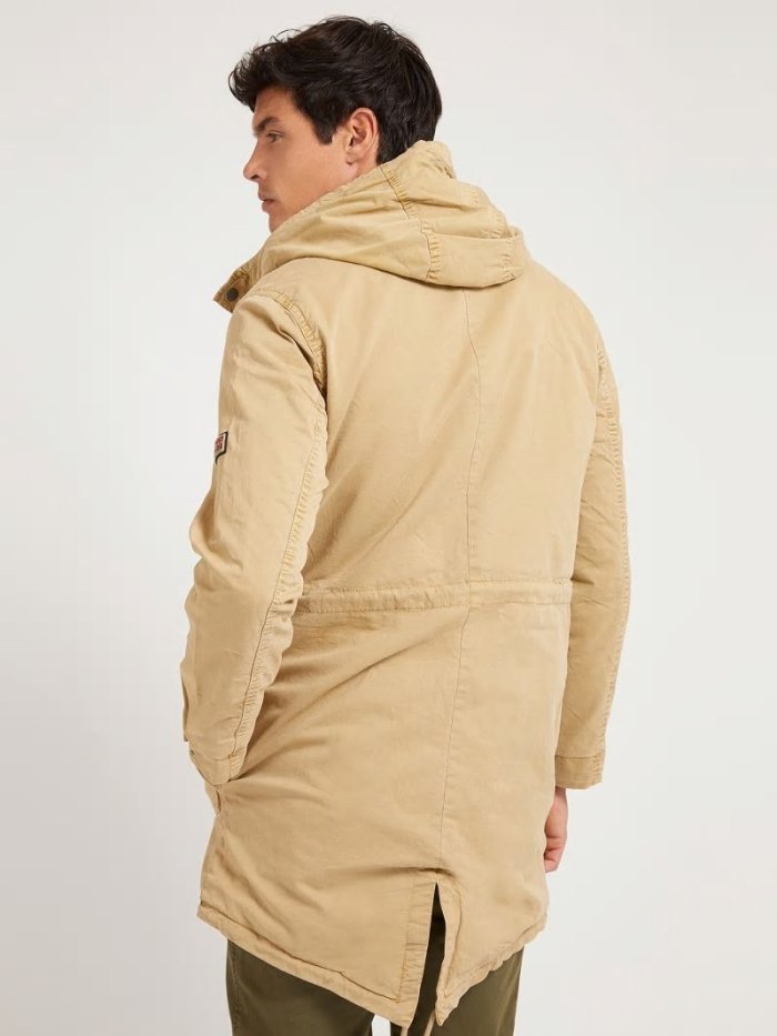 Férfi Guess Csuklyás Pamut Parka Bézs | HU-037074