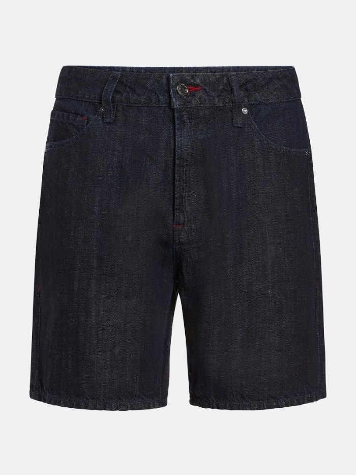 Férfi Guess Denim Regular Fit Denim Shorts Fekete | HU-411887