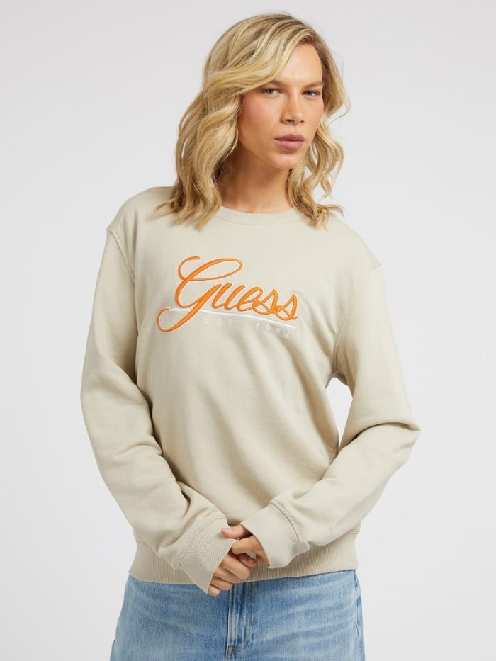 Férfi Guess Embroidered Logo Pulóverek Khaki | HU-468097