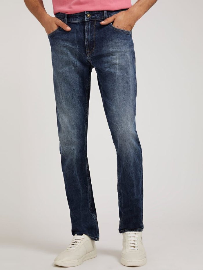 Férfi Guess Farmer Nadrág Slim Tapered Fit Ruházat Kék | HU-240722