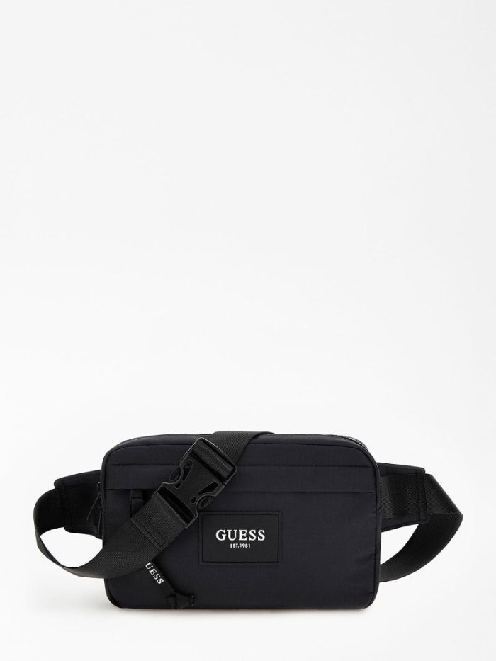 Férfi Guess Front Logo Patch Bum Bag Bum Bags Fekete | HU-100902