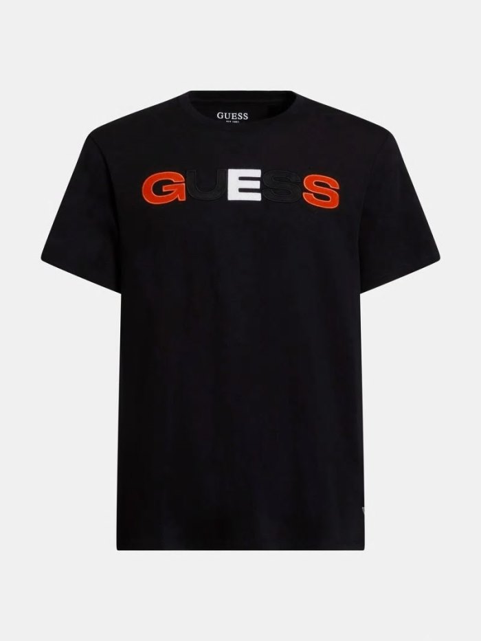 Férfi Guess Front Logo Póló Fekete | HU-276116