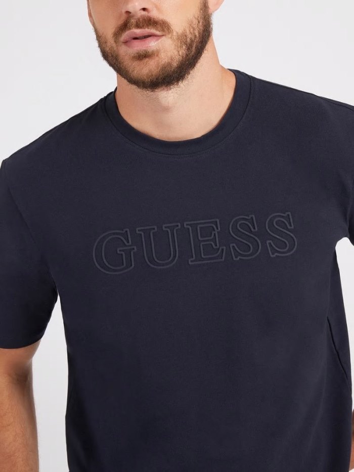 Férfi Guess Front Logo Póló Kék | HU-655421