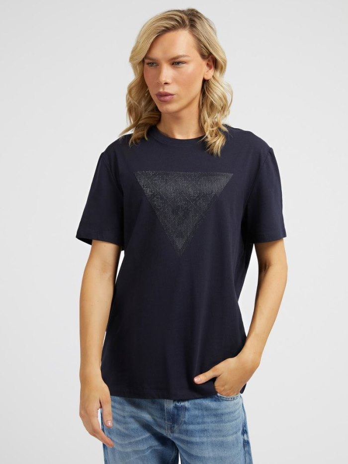 Férfi Guess Front Triangle Logo Print Póló Kék | HU-036729