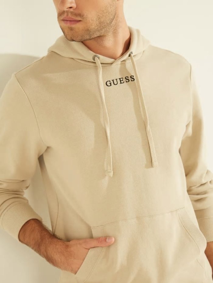 Férfi Guess Logo Csuklyás Pulóverek Bézs | HU-417812