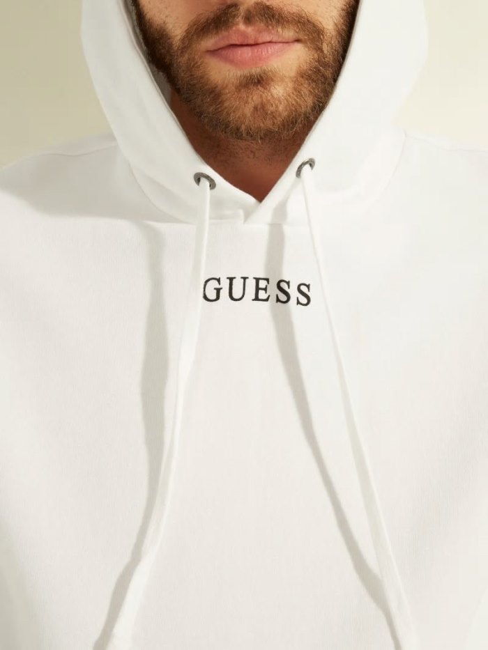 Férfi Guess Logo Csuklyás Pulóverek Fehér | HU-710005