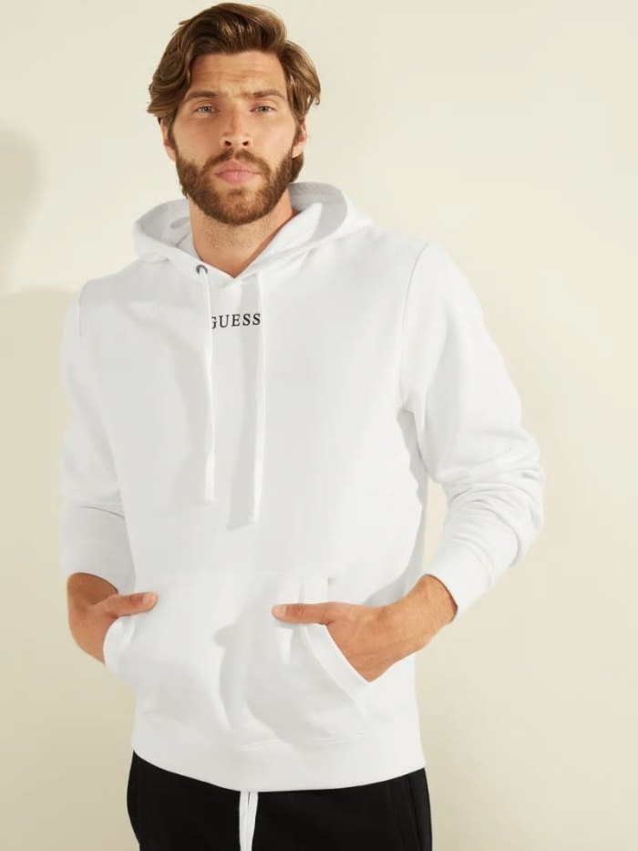 Férfi Guess Logo Csuklyás Pulóverek Fehér | HU-710005