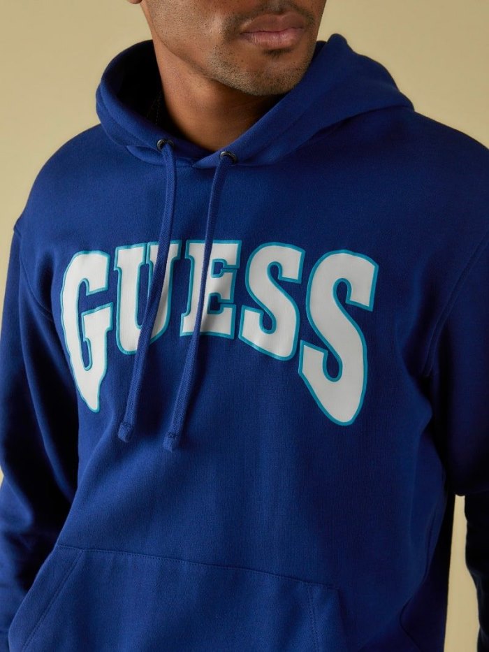 Férfi Guess Logo Front Pulóverek Kék | HU-889890