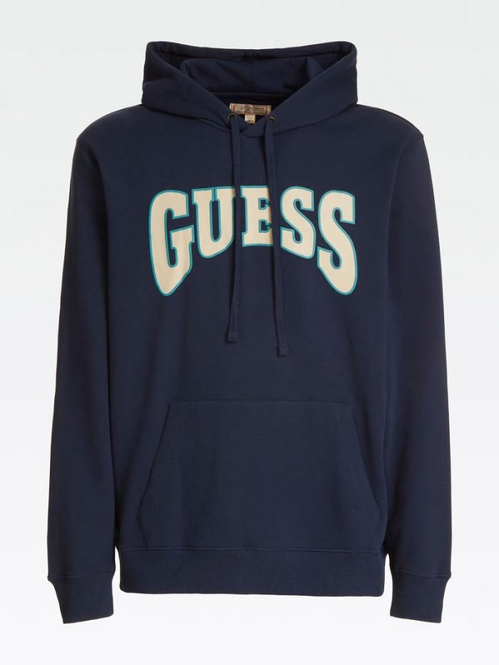 Férfi Guess Logo Front Pulóverek Kék | HU-889890