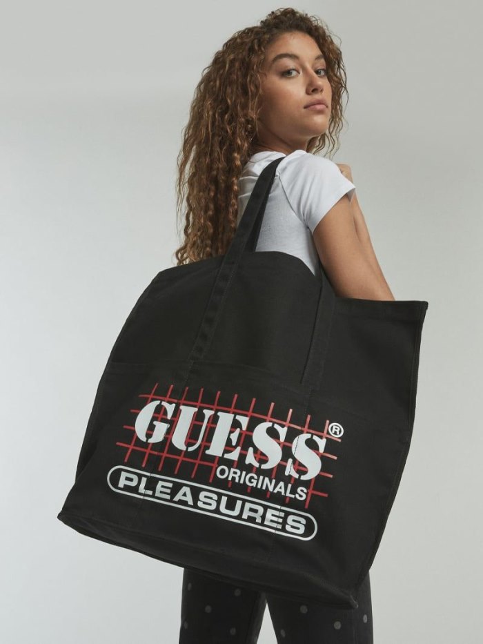 Férfi Guess Logo Lettering Vászon Bag Táska Fekete | HU-026345