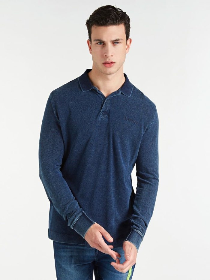 Férfi Guess Long Sleeves Polo Pólóing Kék | HU-354917