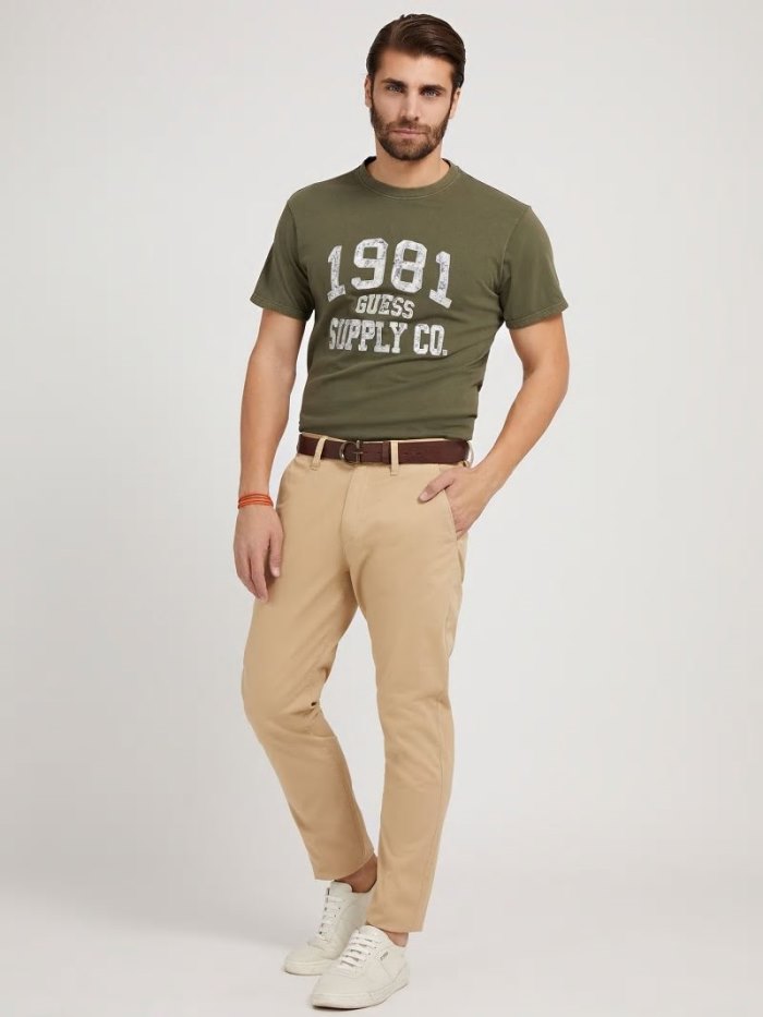 Férfi Guess Nadrág Regular Fit Chino Nadrág Khaki | HU-817470