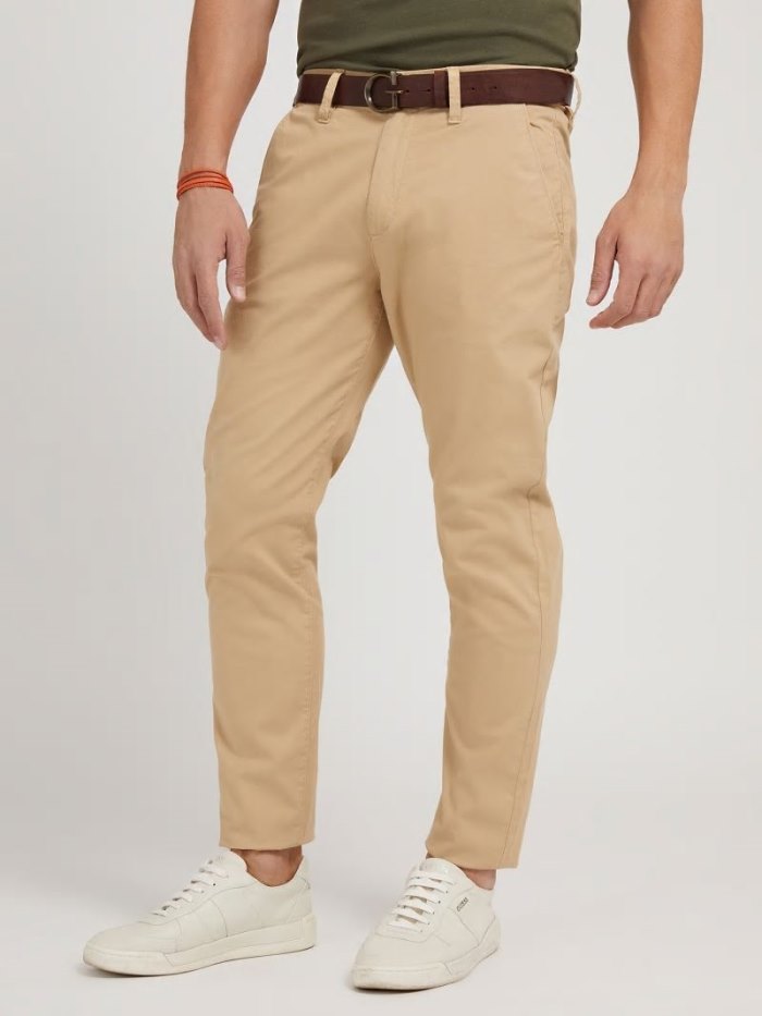 Férfi Guess Nadrág Regular Fit Chino Nadrág Khaki | HU-817470