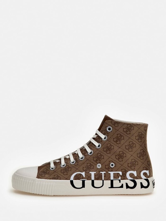 Férfi Guess New Winners 4g Logo High Top Sneakers Bézs | HU-925821