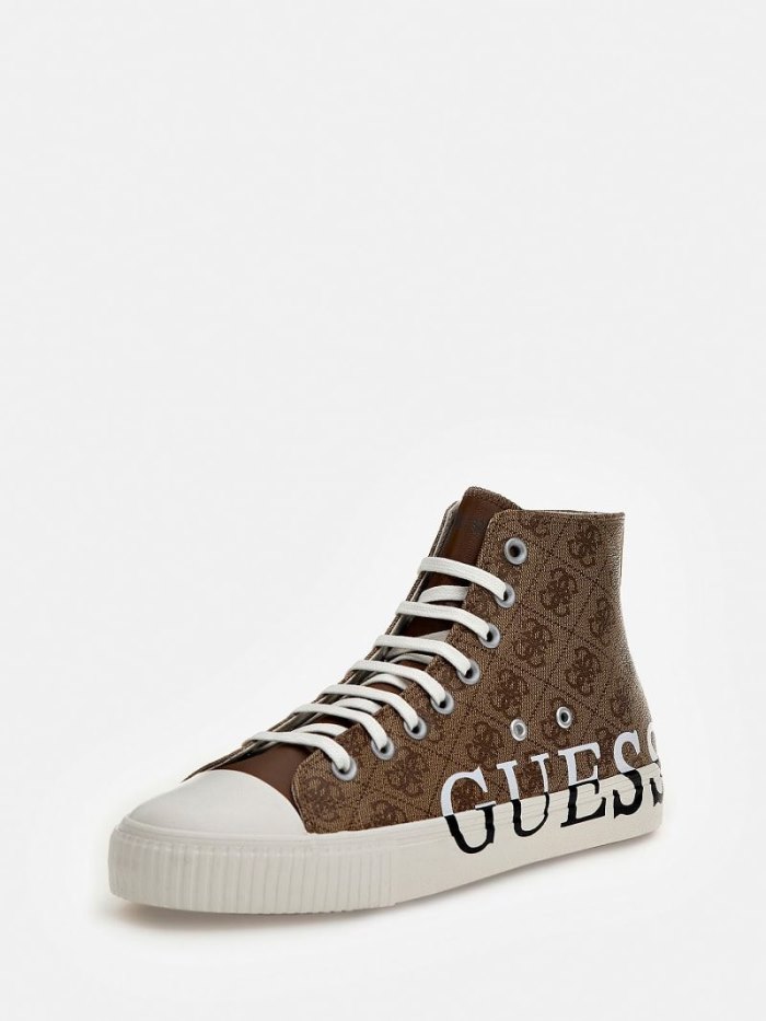 Férfi Guess New Winners 4g Logo High Top Sneakers Bézs | HU-925821