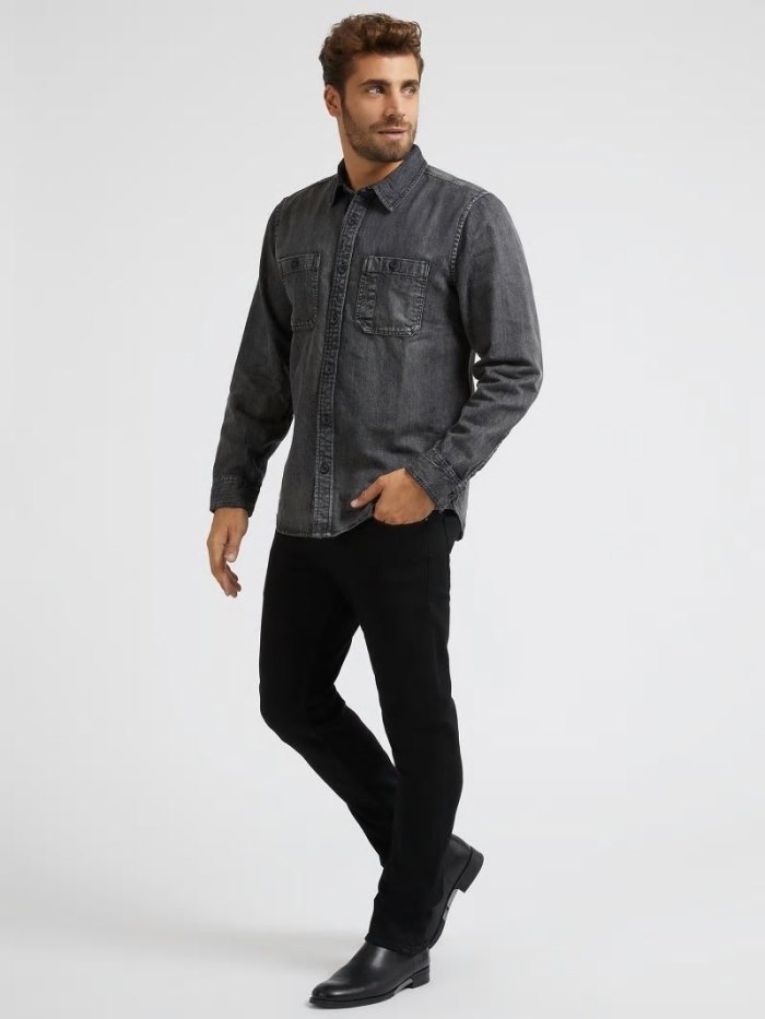 Férfi Guess Regular Fit Denim Shirts Fekete | HU-744173