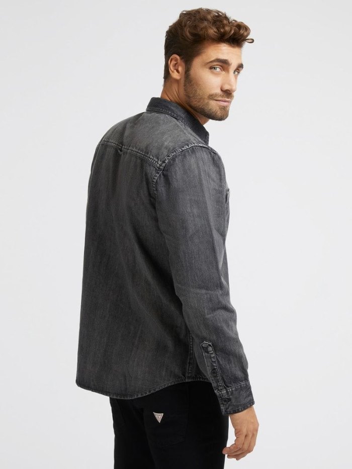 Férfi Guess Regular Fit Denim Shirts Fekete | HU-744173