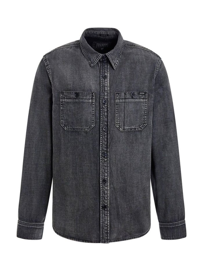 Férfi Guess Regular Fit Denim Shirts Fekete | HU-744173