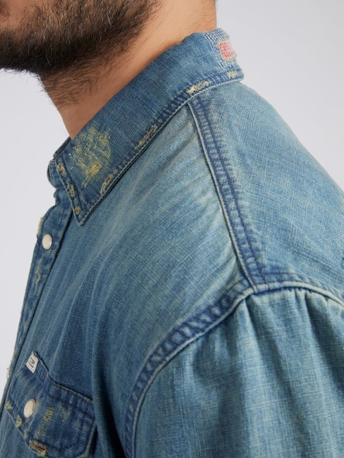 Férfi Guess Regular Fit Denim Shirts Kék | HU-124794