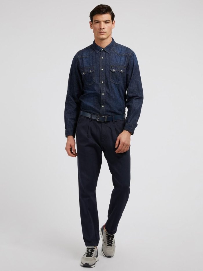 Férfi Guess Regular Fit Denim Shirts Kék | HU-300813