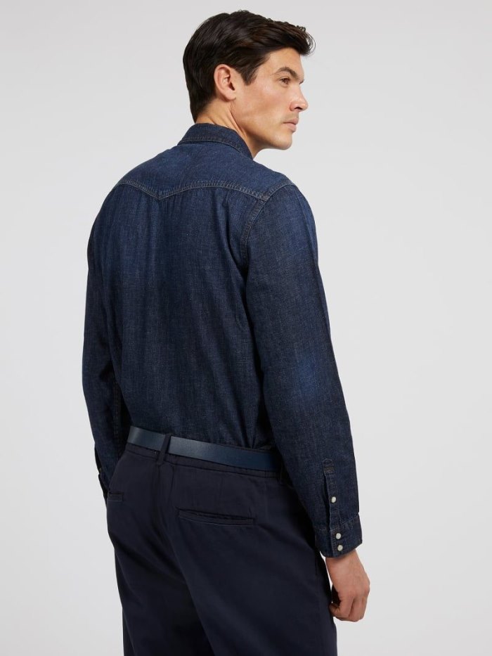 Férfi Guess Regular Fit Denim Shirts Kék | HU-300813