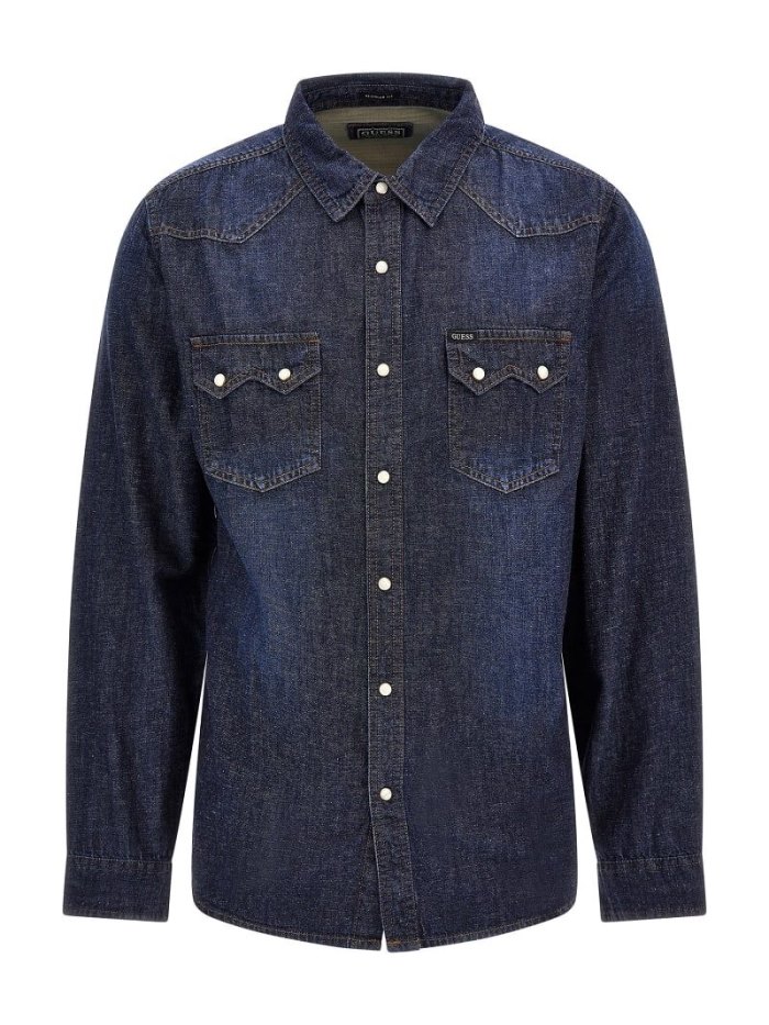 Férfi Guess Regular Fit Denim Shirts Kék | HU-300813