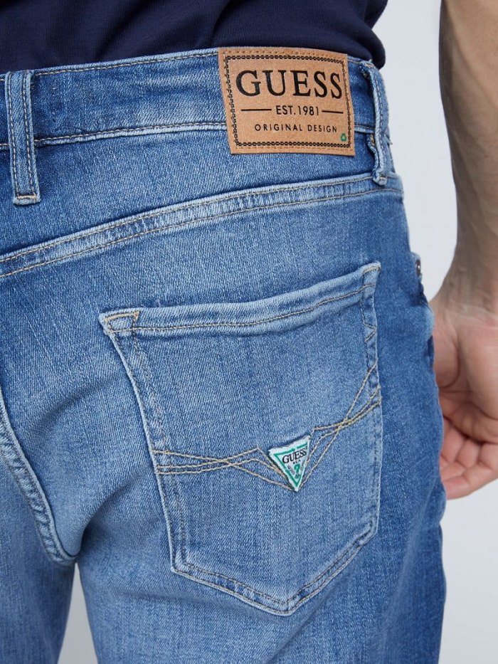 Férfi Guess Regular Fit Denim Shorts Kék | HU-186611