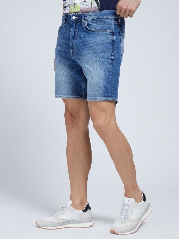 Férfi Guess Regular Fit Denim Shorts Kék | HU-186611