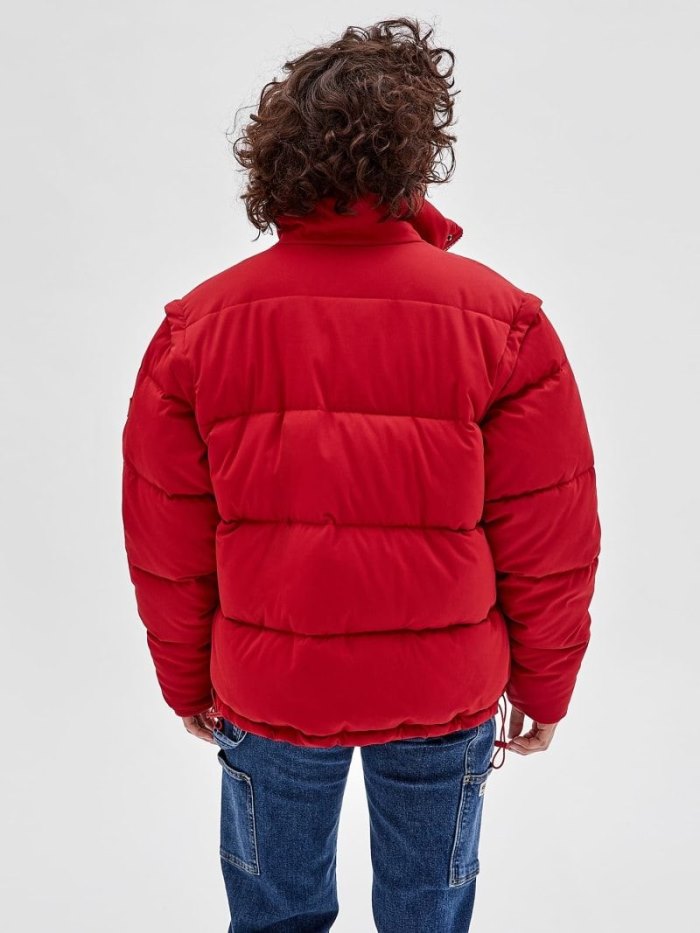 Férfi Guess Removable Sleeves Puffer Jacket Piros | HU-416492