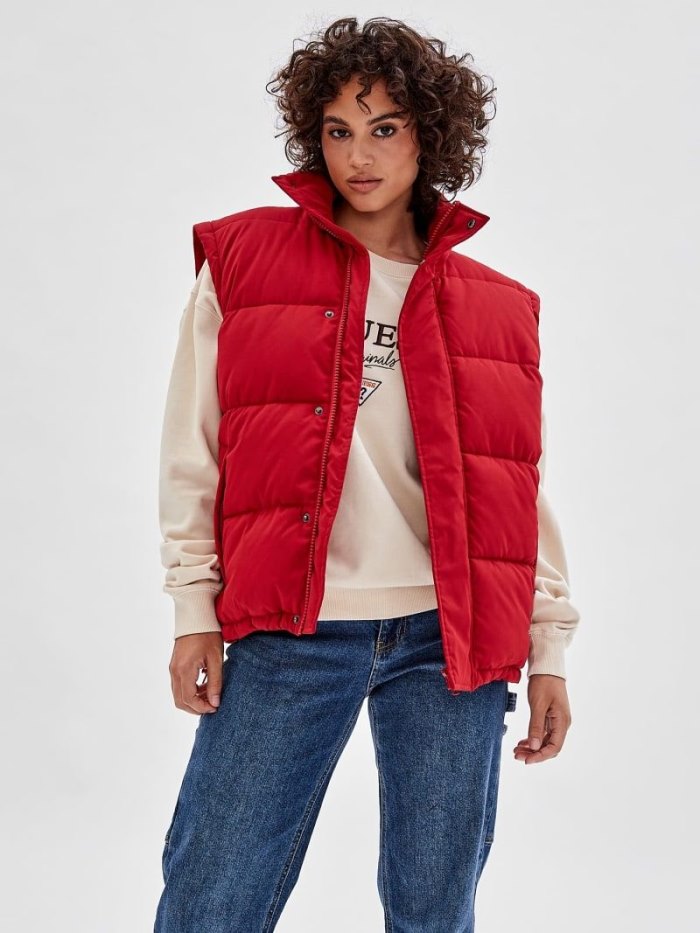 Férfi Guess Removable Sleeves Puffer Jacket Piros | HU-416492